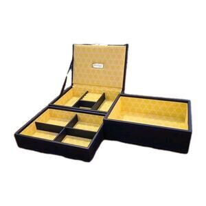 Stackables By Wolf 7"x5"x5" Blue Faux Leather Green Fabric Jewelry Box Set READ